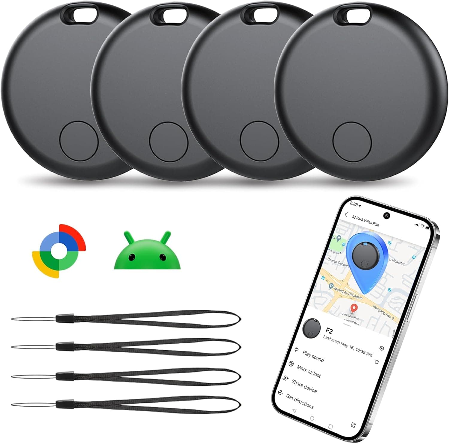 4 Pack Tracker Tags for Android (NOT iOS or Huawei), Key Finder, Item Finder Works with Google's ‘Find My Device’ App, IP67 Waterproof, Replaceable Battery, Bluetooth Finder for Wallet, Luggage, Key: Amazon.co.uk: Electronics & Photo
