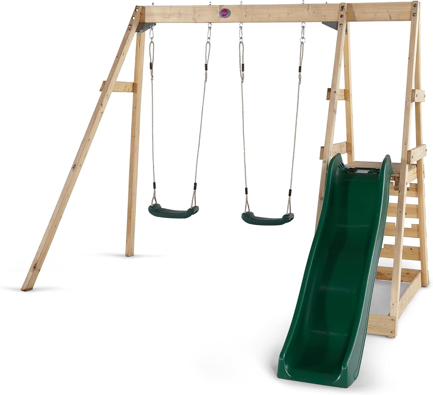 Plum Play Tamarin Wooden Garden Double Swing and Slide Childrens Outdoor Climbing Frame - 3 Years Plus - Max User 50kg per Accessory