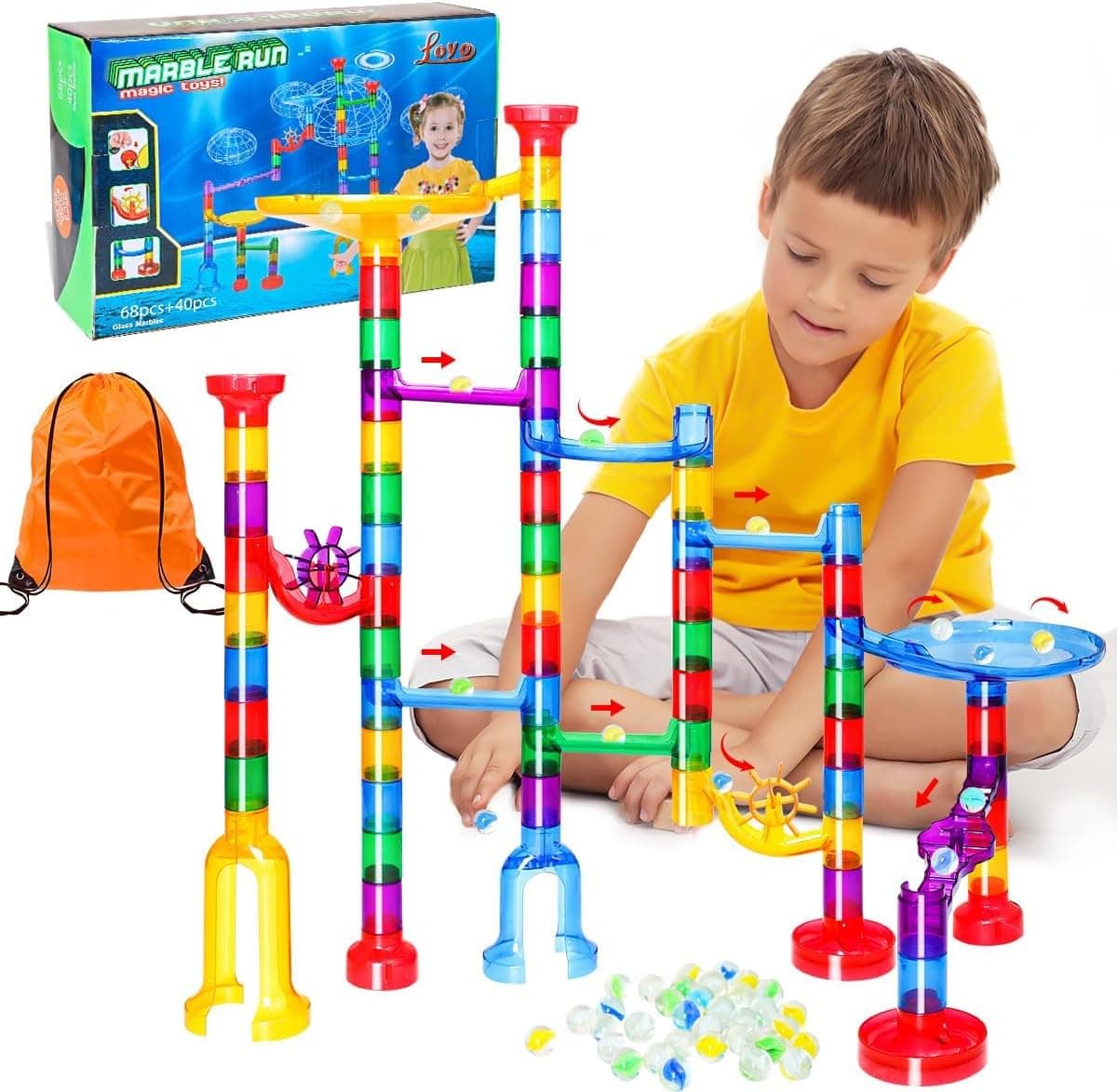 LOYO Marble Run, 109 Pieces Marble Maze for Kid, Educational Building Toys for Boys 4 5 6 7 8 Year Old, Construction Toy Set for Boys Christmas Birthday Gifts