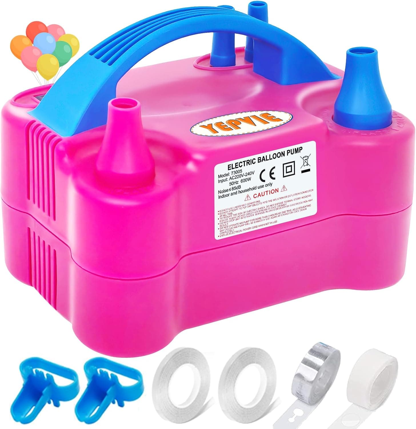 YEPVIE Electric Balloon Pump UK, Portable 2 Modes Balloon Inflator with 6 Balloon Arch Kits, Electric Air Pump for Balloons, Professional Electric Balloon Blower Machine for Birthday Party Decoration