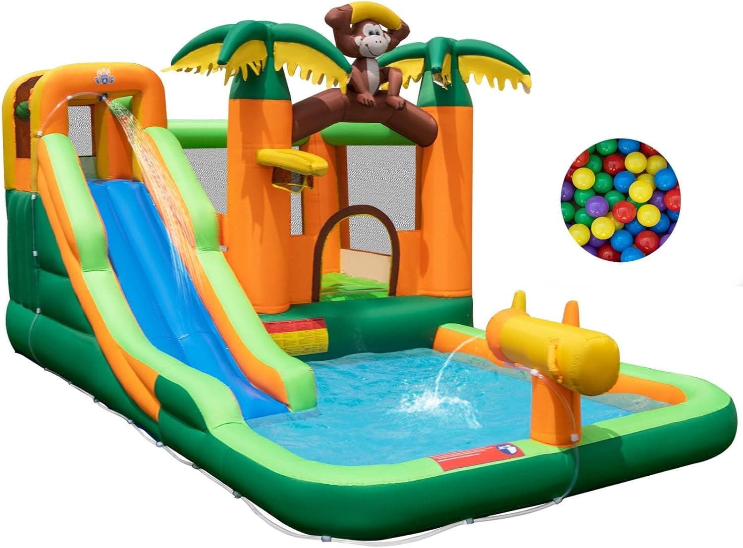 COSTWAY Inflatable Water Park with Slide, Water Cannon, Climbing Wall and Splashing Pool, Kids Bouncy Castle Jumper House for Summer Outdoor Play, 460 x 285 x 230cm (with 50 Ocean Balls)
