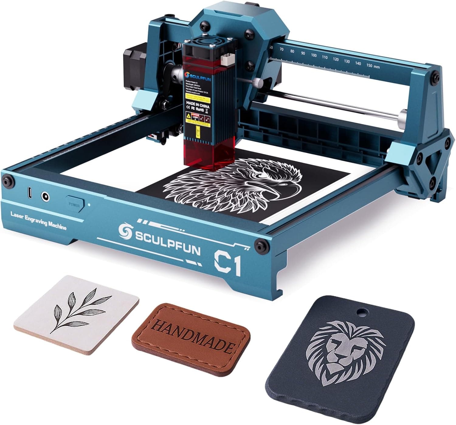 SCULPFUN C1 Mini Engraver, 3W Portable Engraving Machine with 0.04mm Ultra Fine Spot, Perfect for DIY Beginners, Plywood, Leather, Kraft Paper, Slate, Engraving Area 150x130mm