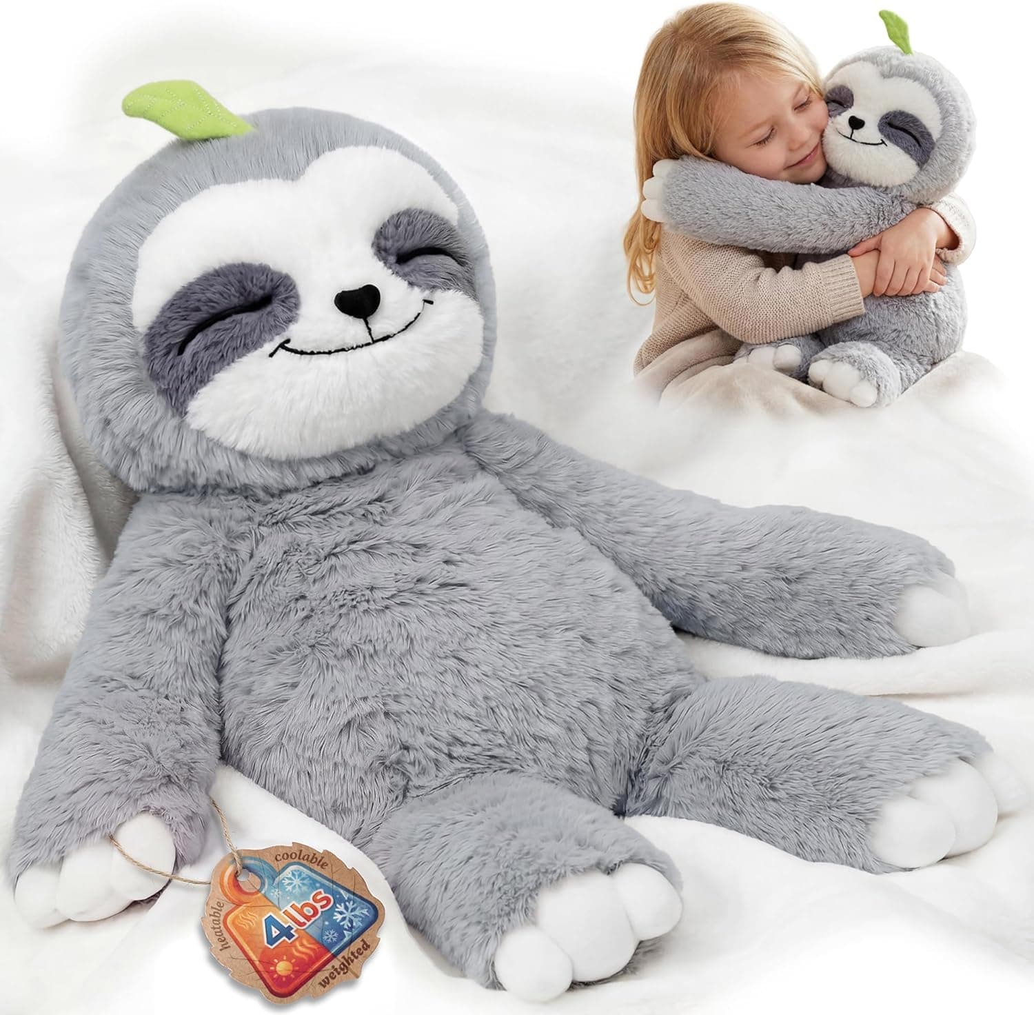 Mewaii Weighted Teddy Sloth Gifts, Heat & Cool, 1.5kg (3.5lb), 52cm | Cuddly Soft Pillow Shape, Microwaveable Inner Pad, Natural Ceramic Bead Filling, Cozy Gifts For Kids & Adults