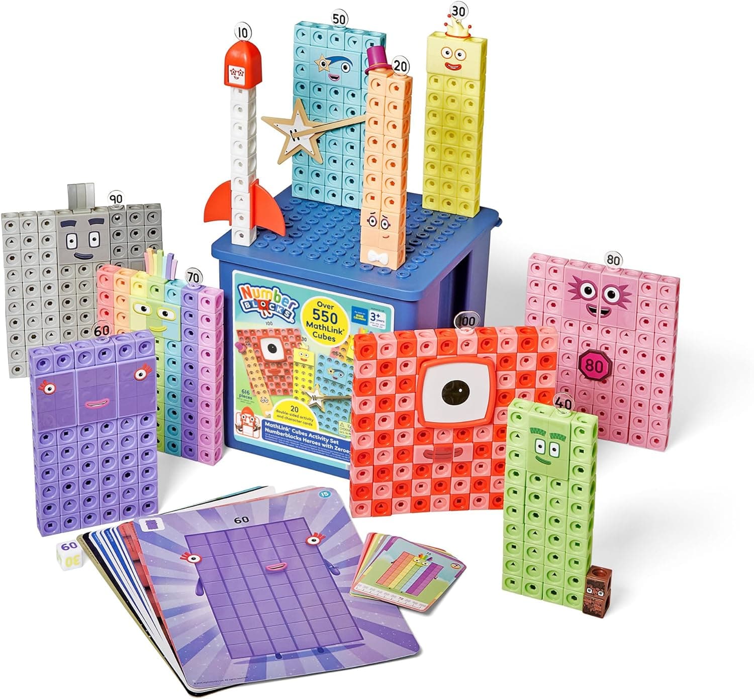 Learning Resources MathLink Cubes Activity Set Numberblocks Heroes with Zeroes, Ages 3–7, Numberblocks Toys, Builds Number Sense & 10 Times Table Skills